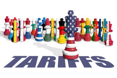 Satranç AB üyeleri ve ABD bayraklarından yapıldı. Avrupa Birliği ve ABD gümrük vergileri, ticaret savaşı