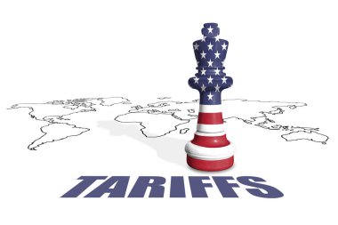 Amerikan bayrağından yapılmış bir satranç. ABD gümrük vergileri ve ticaret savaşı