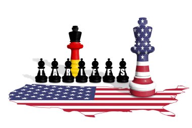 Satranç ABD ve Almanya bayraklarından yapılmıştır. Avrupa Birliği ve ABD ticaret, gümrük vergileri ve görev savaşı