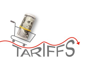 Gümrük tarifeli beyaz arka planda 100 dolar. Ticaret, gümrük, gümrük ve gümrük savaşı