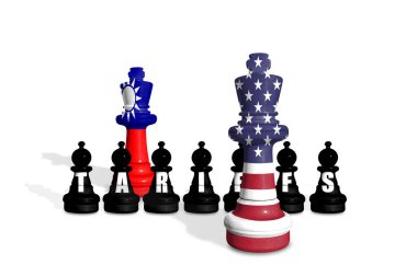 Satranç ABD ve Tayvan bayraklarından yapılmıştır. ABD ve Tayvan ticaret, görev, gümrük ve gümrük vergileri savaşı