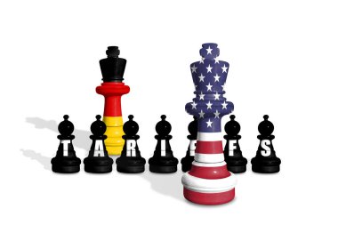 Satranç ABD ve Almanya bayraklarından yapılmıştır. ABD ve Almanya ticaret, görev, gümrük ve gümrük vergileri savaşı