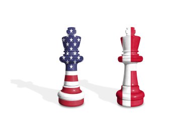 Satranç ABD ve Danimarka bayraklarından yapılmıştır. Ticaret, görev, gümrük ve gümrük vergisi savaşı