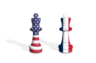 Satranç ABD ve Fransa bayraklarından yapılmıştır. Ticaret, görev, gümrük ve gümrük vergisi savaşı