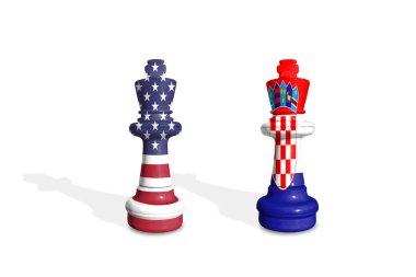 Satranç ABD ve Hırvatistan bayraklarından yapıldı. Ticaret, görev, gümrük ve gümrük vergisi savaşı
