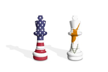 Satranç ABD ve Kıbrıs bayraklarından yapıldı. Ticaret, görev, gümrük ve gümrük vergisi savaşı