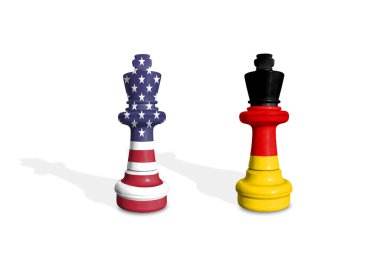 Satranç ABD ve Almanya bayraklarından yapılmıştır. Ticaret, görev, gümrük ve gümrük vergisi savaşı