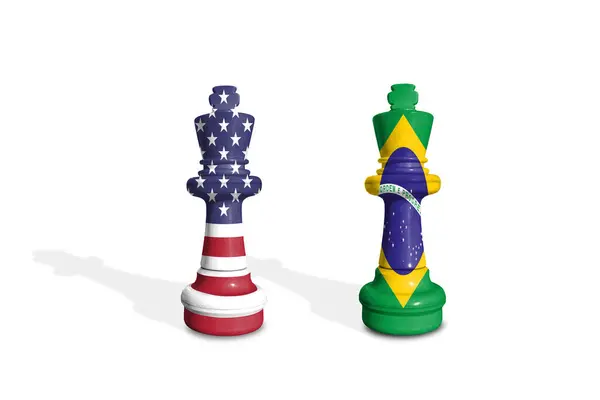 Satranç ABD ve Brezilya bayraklarından yapılmıştır. Ticaret, görev, gümrük ve gümrük vergisi savaşı