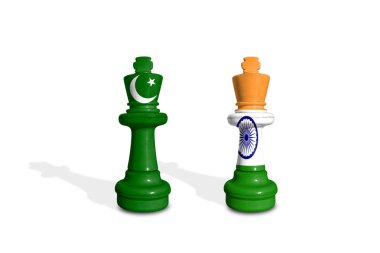Pakistan ve Hindistan bayraklarından yapılmış satranç 