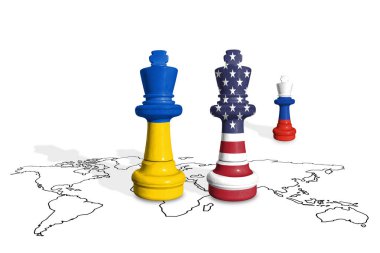 Satranç Ukrayna, Rusya ve ABD bayraklarından yapıldı 