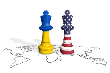 Satranç Ukrayna ve ABD bayraklarından yapıldı