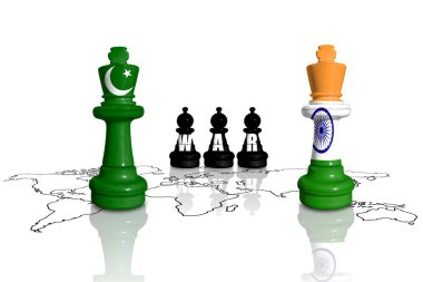 Satranç Pakistan ve Hindistan bayraklarından yapılmıştır.