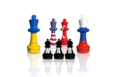 Satranç Ukrayna, ABD, Türkiye ve Rusya bayraklarından yapıldı. Barış görüşmeleri