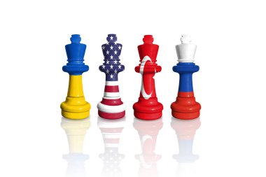 Satranç Ukrayna, ABD, Türkiye ve Rusya bayraklarından yapıldı. Barış görüşmeleri