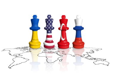 Satranç Ukrayna, ABD, Türkiye ve Rusya bayraklarından yapıldı. Barış görüşmeleri