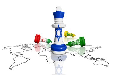 Satranç İsrail, İran, Hizbullah ve Hamas bayraklarından yapıldı 