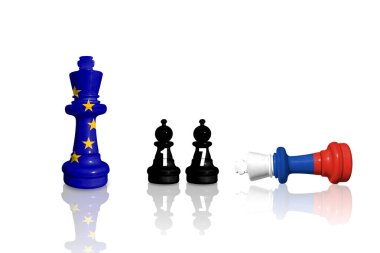 Avrupa Birliği, Rusya 'nın Ukrayna' daki savaş ve saldırganlığı için ambargo ve yaptırımlar uyguluyor. Satranç, AB ve Rusya 'nın bayraklarından yapıldı. 17 yaptırım paketi