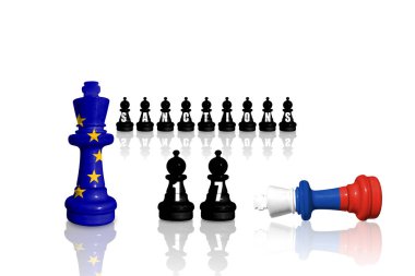 Avrupa Birliği, Rusya 'nın Ukrayna' daki savaş ve saldırganlığı için ambargo ve yaptırımlar uyguluyor. Satranç, AB ve Rusya 'nın bayraklarından yapıldı. 17 yaptırım paketi