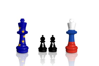 Avrupa Birliği, Rusya 'nın Ukrayna' daki savaş ve saldırganlığı için ambargo ve yaptırımlar uyguluyor. Satranç, AB ve Rusya 'nın bayraklarından yapıldı. 17 yaptırım paketi