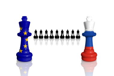 Avrupa Birliği, Rusya 'nın Ukrayna' daki savaş ve saldırganlığı için ambargo ve yaptırımlar uyguluyor. Satranç, AB ve Rusya 'nın bayraklarından yapıldı. Yaptırımlar paketi