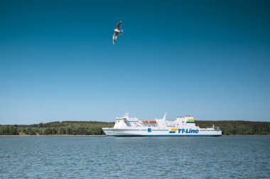 Klaipeda, Litvanya, 27 Mayıs 2025: Klaipeda limanında TT Line gemisi Nils Dacke