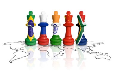 BRICS yükselen güçlü devletlerden oluşan bir gruptur. BRICS ülkelerinin bayraklarından yapılan satranç