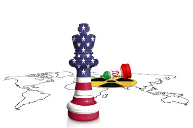 ABD ve İran 'dan yapılmış satranç bayrakları üzerinde bir nükleer silah işareti