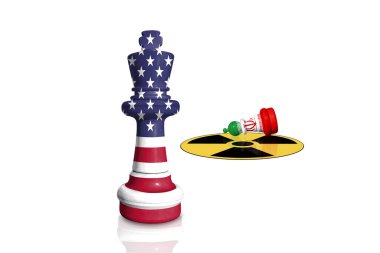 ABD ve İran 'dan yapılmış satranç bayrakları üzerinde bir nükleer silah işareti