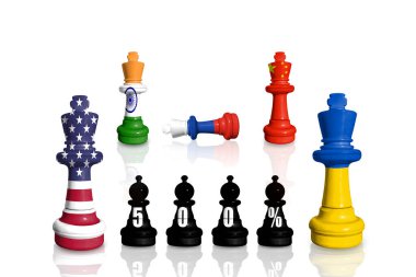 Satranç Hindistan, Rusya, Çin, Ukrayna ve ABD bayraklarından yapıldı. ABD, Rusya 'nın Ukrayna' daki savaş ve saldırganlığına onay verdi