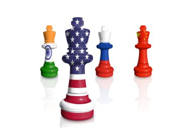 Satranç Rusya, Hindistan, Çin ve ABD bayraklarından yapıldı. ABD, Rusya 'nın Ukrayna' daki savaş ve saldırganlığına onay verdi