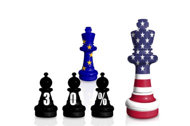 Satranç ABD ve AB bayraklarından yapıldı. Avrupa Birliği ve Amerika Birleşik Devletleri ticaret, gümrük ve gümrük savaşı.