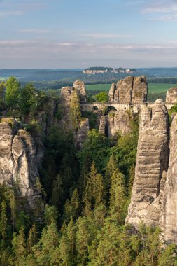 Saxony. Germany landmark- Bastei Bridge in the National Park Saxon Switzerland. Famous tourist place.