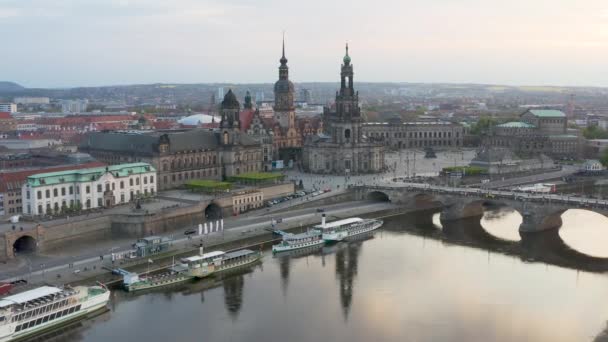 Vista Centro Cidade Dresden Dresden Alemanha Grandes Navios Elba Rivalizam — Vídeo de Stock