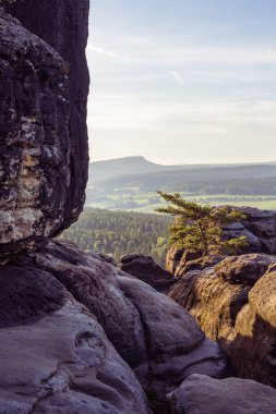 Sabah atmosferi, Sakson İsviçre 'de uzun gölgeler, ulusal park, Almanya 