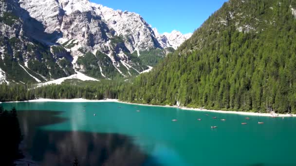 Paisagem Incrível Lago Lago Braies Nas Dolomitas Itália — Vídeo de Stock