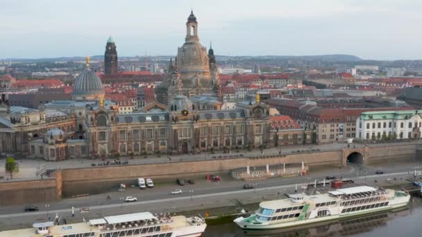 Drone Tiro Centro Famosa Cidade Turística Dresden Com Vista Para — Vídeo de Stock