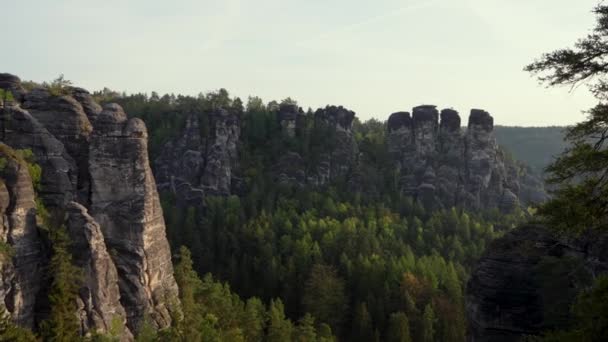 Famoso Lugar Turístico Ponte Bastei Parque Nacional Saxon Switzerland Saxônia — Vídeo de Stock