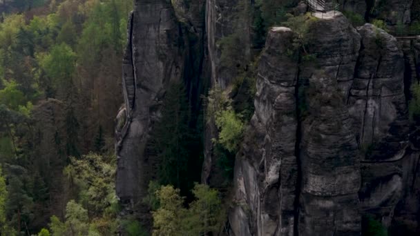 Famoso Lugar Turístico Puente Bastei Parque Nacional Suiza Sajona Orillas — Vídeo de stock