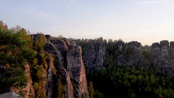 Pagi Taman Nasional Saxon Swiss Jerman Matahari Terbit Atas Sungai — Stok Video