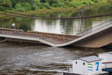 Dresden. Saxony.Germany . 09.11.2024. Carola bridge fell into  river Elbe. Functioning bridge has collapsed. Bridge collapse. clipart