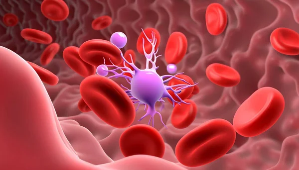 3d illustration of human red blood cells affected by cancer in a vein, medical healthcare concept.