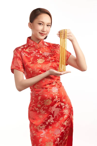 Chinese New Year Festival Beautiful Young Asian Woman Wearing Traditional —  Fotos de Stock