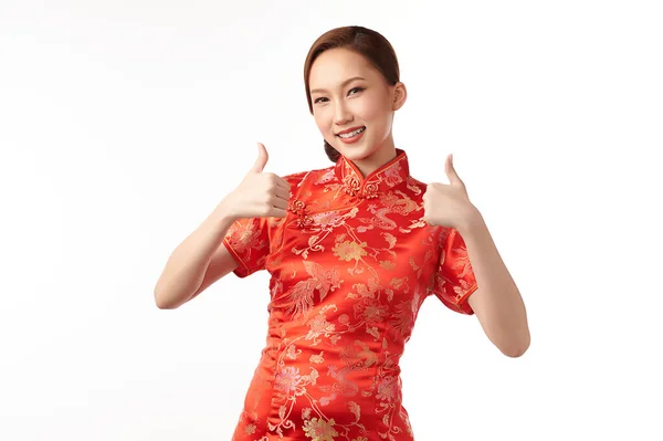 Concepto Feliz Año Nuevo Chino Hermosa Mujer Asiática Joven Con —  Fotos de Stock