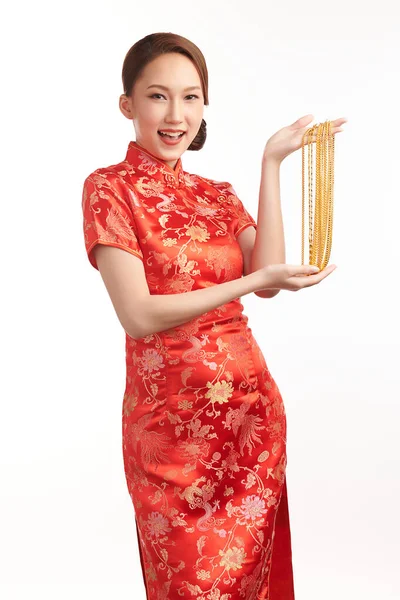 Chinese New Year Festival Beautiful Young Asian Woman Wearing Traditional Stock Image