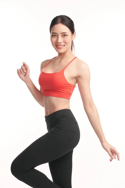Vackra Unga Asiatiska Sport Kvinna Med Sportkläder Redo För Träning — Stockfoto
