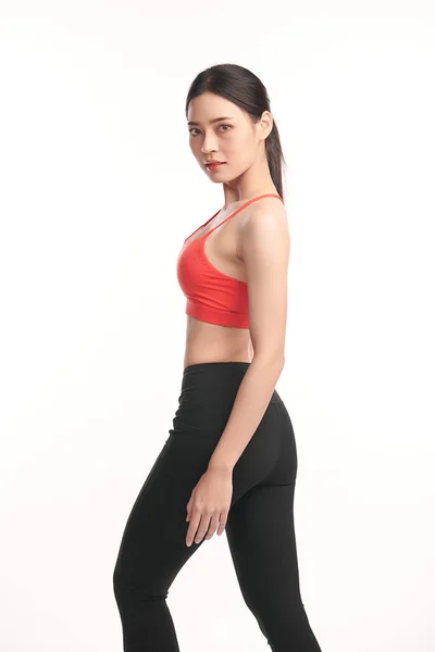 Beautiful Young Asian Sport Woman Sportswear Ready Exercise White Background — Stock Photo, Image