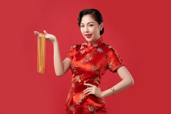 Chinese New Year Festival Beautiful Young Asian Woman Wearing Traditional — Foto Stock