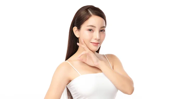 Beautiful Young Asian Woman Clean Fresh Skin White Background Face — Stock Photo, Image