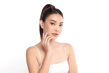 Beautiful young asian woman with clean fresh skin on white background, Face care, Facial treatment, Cosmetology, beauty and spa, Asian women portrait. clipart