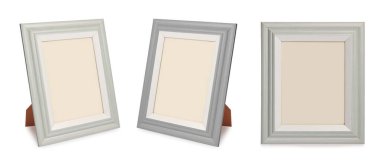 Desktop photo frame, Vertical standing brown wooden picture frame on white background,